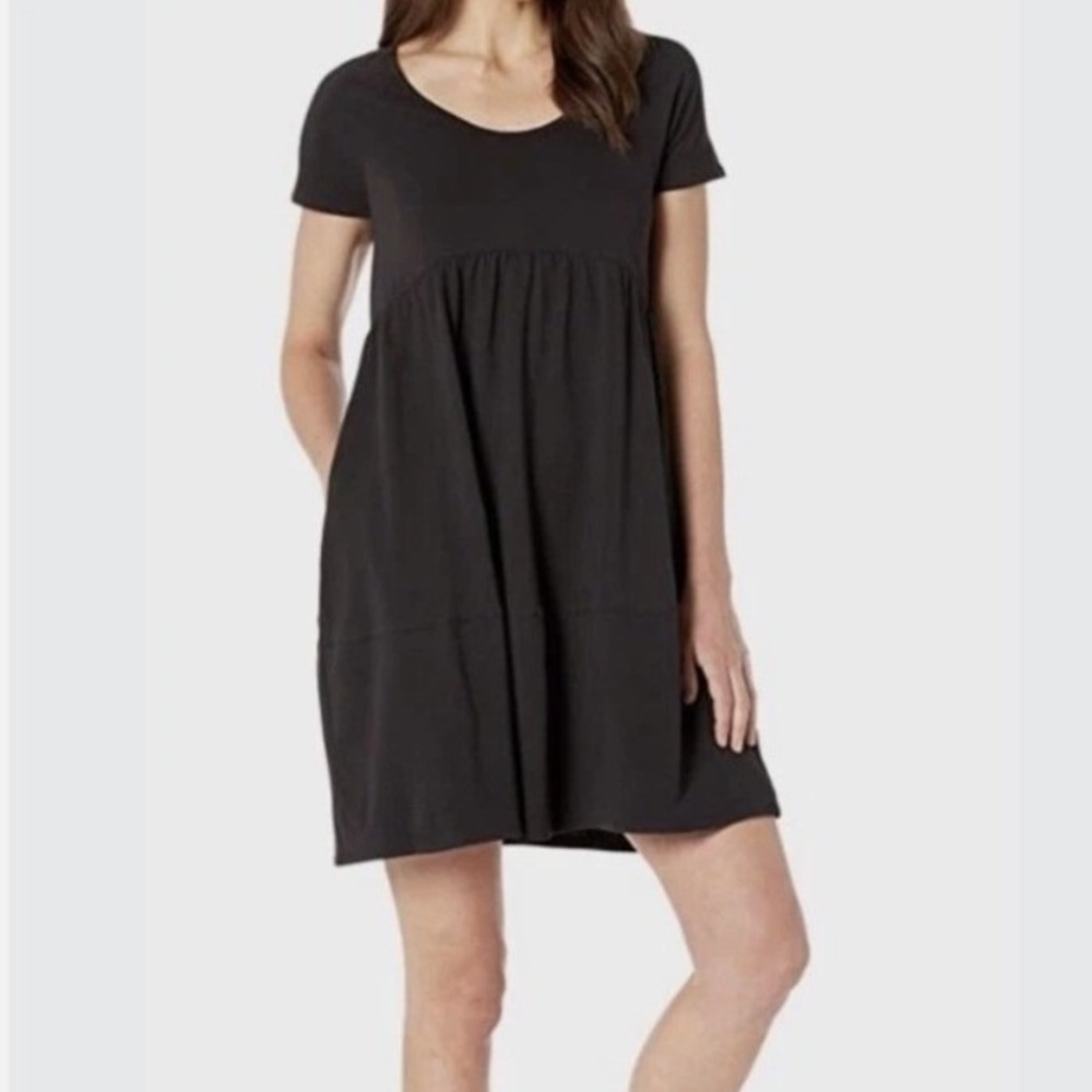 NWOT Pact Organic Cotton Revive Babydoll Tiered Mini Dress Pockets Eco LBD Large